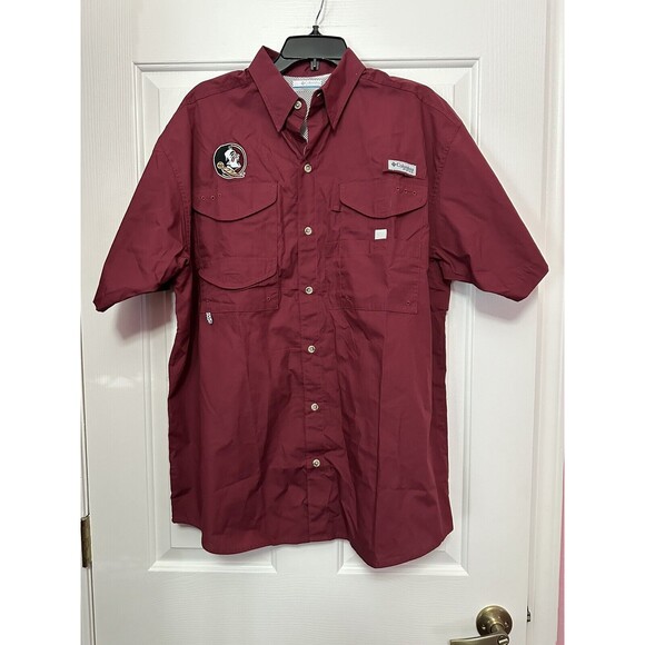 Columbia FSU Florida State Seminoles Vented Bonehead Fishing Shirt Garnet Mens M - Picture 1 of 4